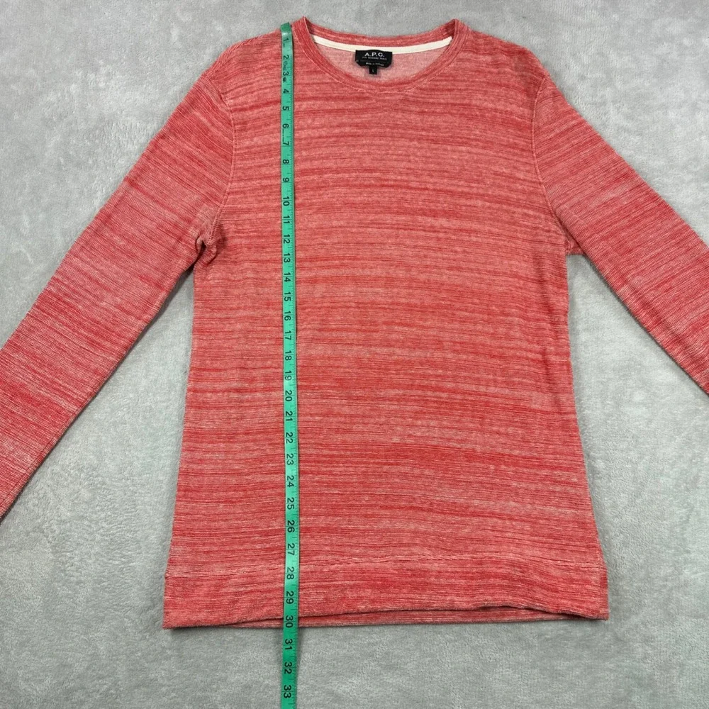 A.P.C. Long Sleeve Shirt Mens Large Red White Space Dye Melange Crew terry Cloth - Picture 7 of 10